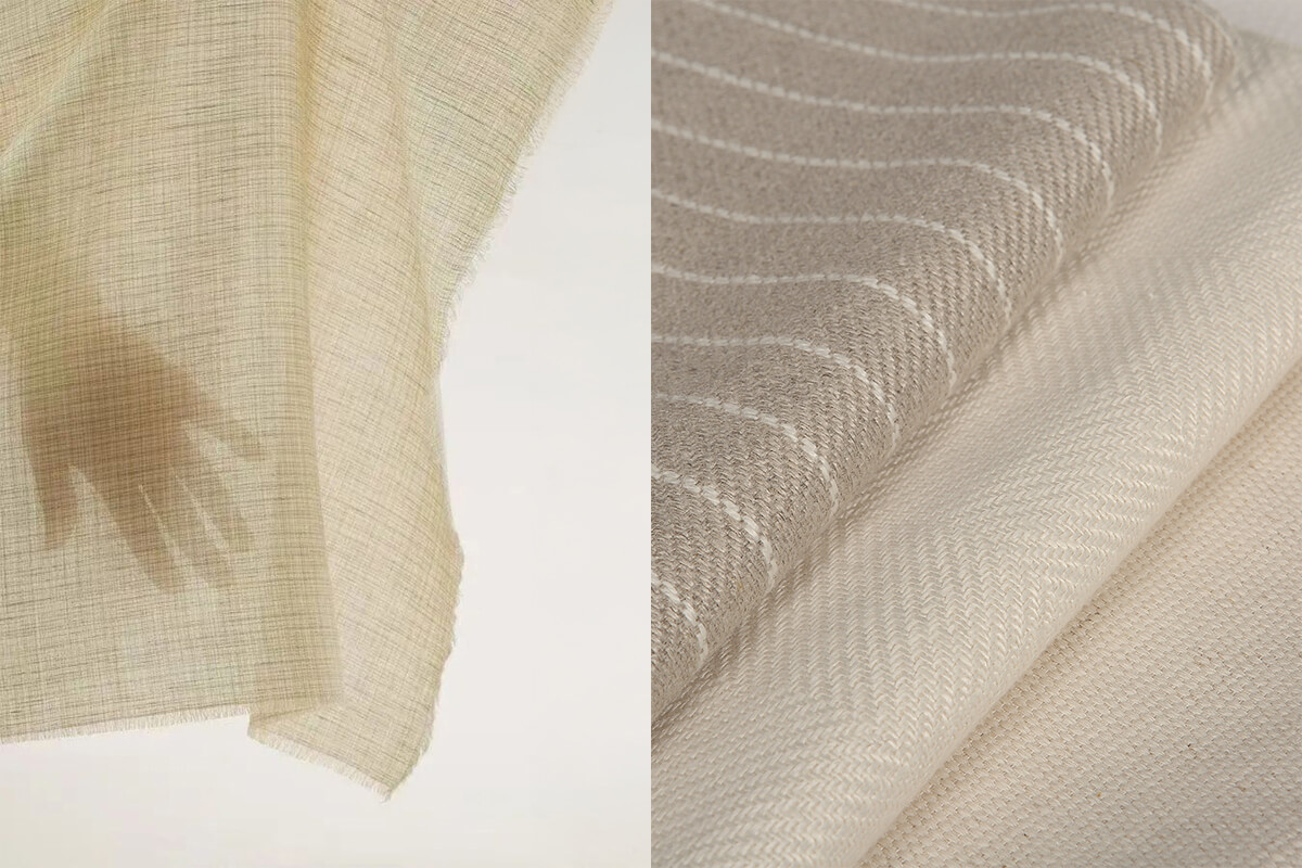 亞麻布料細節特寫，輕薄透氣紋理