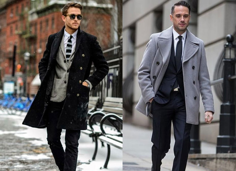 黑色大衣與灰色大衣搭配西裝套裝