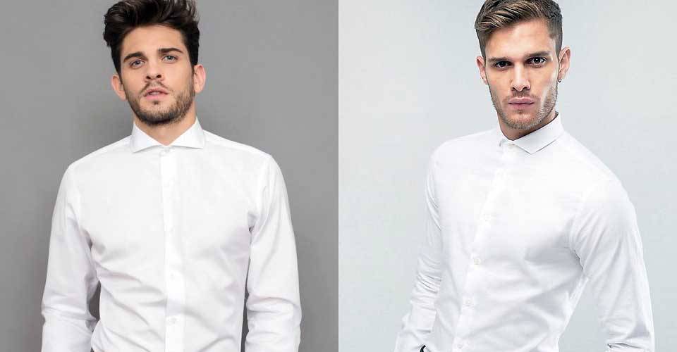 長臉型男士著白色溫莎領襯衫