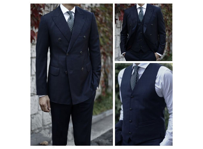 深藍色雙排釦三件式西裝套裝