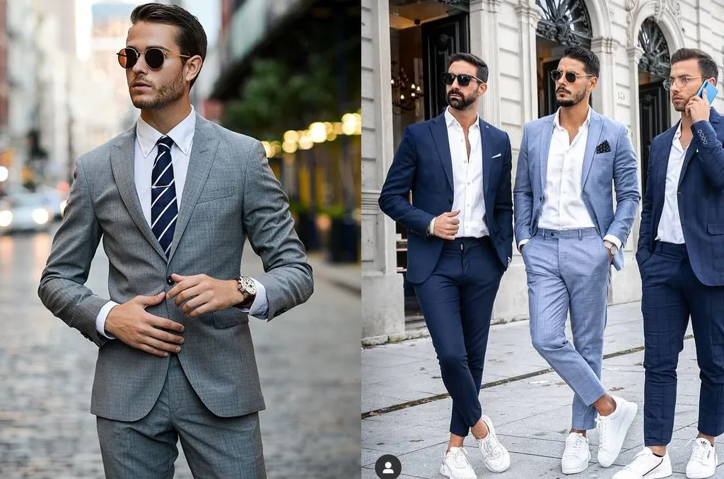 白襯衫搭配深灰色西裝與各種藍色西裝