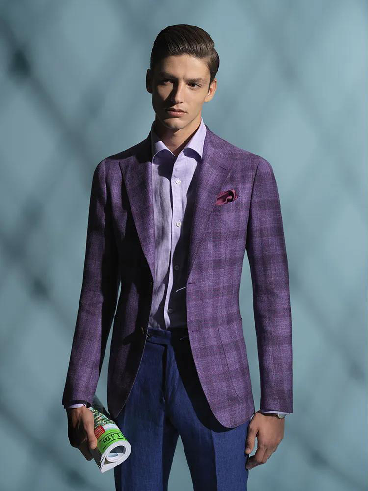 藍紫色格紋西裝外套