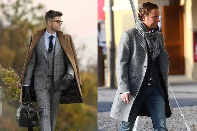 西裝配上秋冬大衣的穿搭照